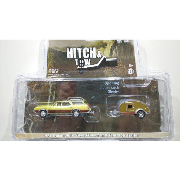 画像1: GREEN LiGHT 1:64 HITCH&TOW Series 17 '71 Oldsmobile Vista Cruiser and Teardrop Trailer