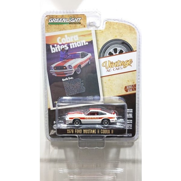 画像1: GREEN LiGHT 1:64 Vintage Ad Cars Series 1 '78 Ford Mustang 2 Cobra 2 "Cobra Bites Man. Both Live"
