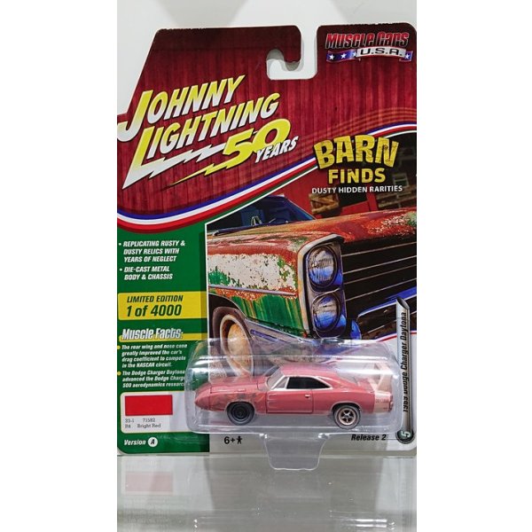 画像1: Johnny Lightning 1:64 Muscle Cars USA - Release 20-A '69 Daytona(Dirty) R4 Red w/White & Flames