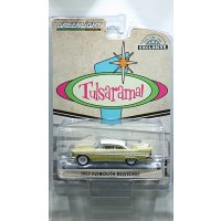 GREEN LiGHT EXCLUSIVE 1/64 '57 Plymouth Belvedere - Desert Gold and Sand Dune White - Tulsa, Oklahoma "Tulsarama" 1597 Underground Vault