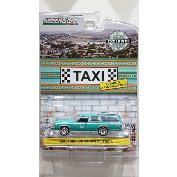 画像1: GREEN LiGHT EXCLUSIVE 1/64 1991 Ford LTD Crown Victoria Wagon Rosarito Baja Taxi Teal with White Stripes