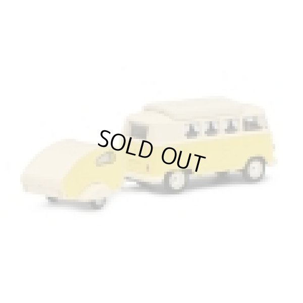 画像3: Schuco 1/64 VW T1 Camper with Trailer Yellow / Beige