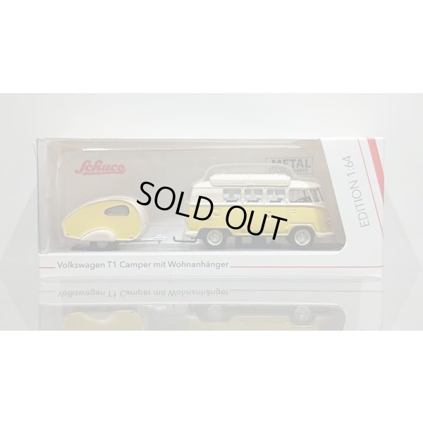 画像1: Schuco 1/64 VW T1 Camper with Trailer Yellow / Beige