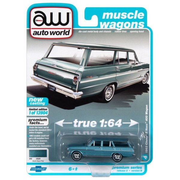 画像1: auto world 1/64 1963 Chevy II 400 Nova Station Wagon Azure Aqua