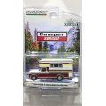 GREEN LiGHT EXCLUSIVE 1/64 1974 Ford F-250 Camper Special with Large Camper - Candy Apple Red & Wimbledon White