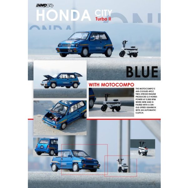 画像2: INNO Models 1/64 Honda City Turbo II Blue with Motocompo White