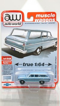 auto world 1/64 1963 Chevy Nova II Station Wagon Silver Blue
