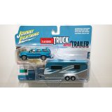 JOHNNY LIGHTNING 1/64 2005 Cadillac Escalade Blue & Camper Trailer Teal