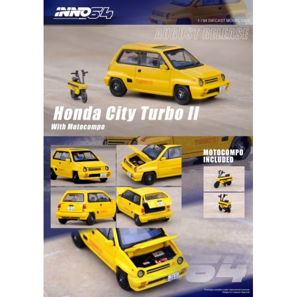 画像2: INNO Models 1/64 Honda City Turbo II Yellow with MOTOCOMPO