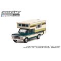 GREEN LiGHT EXCLUSIVE 1/64 1978 Ford F-250 with Large Camper - Dark Jade Metallic & Wimbledon White