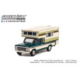GREEN LiGHT EXCLUSIVE 1/64 1978 Ford F-250 with Large Camper - Dark Jade Metallic & Wimbledon White