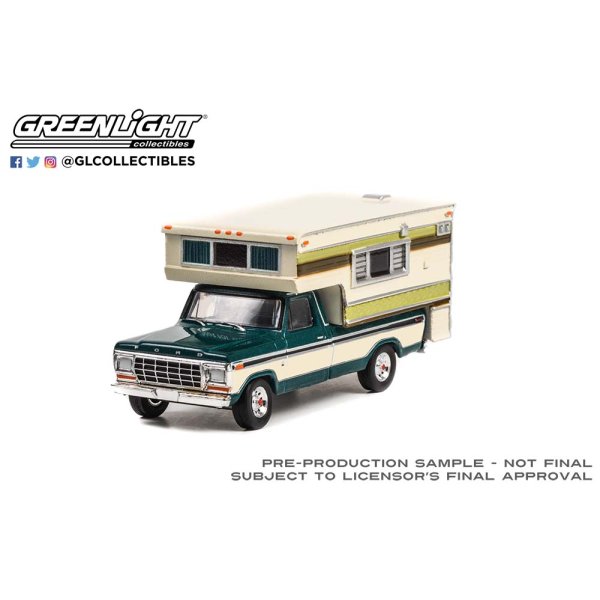 画像1: GREEN LiGHT EXCLUSIVE 1/64 1978 Ford F-250 with Large Camper - Dark Jade Metallic & Wimbledon White
