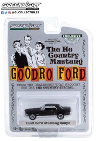 GREEN LiGHT EXCLUSIVE 1/64 1968 Ford Mustang Coupe `He Country Special` - Bill Goodro Ford, - Stealth Black