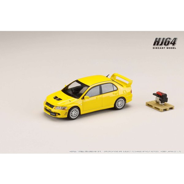 画像2: Hobby JAPAN 1/64 Mitsubishi Lancer GSR EVOLUTION 7 with Dandelion Yellow Engine Display Model
