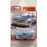 auto world 1/64 1985 Chevy Silverado Pickup Lowdown Light Blue/Silver