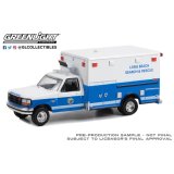 GREEN LiGHT EXCLUSIVE 1/64 First Responders 1993 Ford F-350 Ambulance Long Beach Search & Rescue, Long Beach, California
