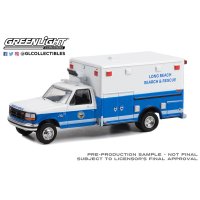 GREEN LiGHT EXCLUSIVE 1/64 First Responders 1993 Ford F-350 Ambulance Long Beach Search & Rescue, Long Beach, California