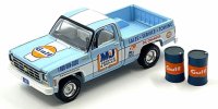 auto world 1/64 1978 Chevy C10 Gulf Blue with Gulf Barrel