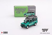 MINI GT 1/64 Land Rover Defender 110 1985 County Station Wagon Tritend Green (RHD)