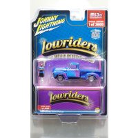 JOHNNY LIGHTNING 1/64 1950 Chevy 3100 Pickup Lowrider Blue with Lowrider Enthusiast Figure