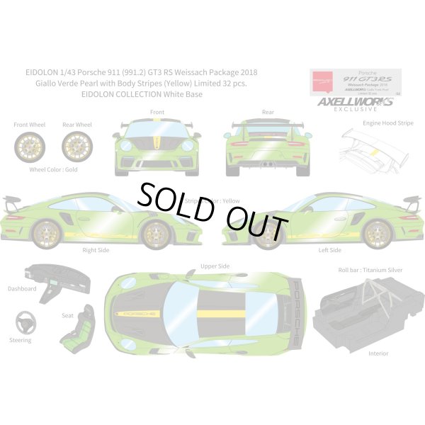 画像13: EIDOLON 1/43 Porsche 911 (991.2) GT3 RS Weissach package 2018 Giallo Verde Pearl with Body Stirpes Limited 32 pcs.