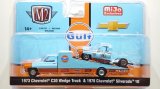 M2 Machines 1/64 1973 Chevrolet C30 Wedge Truck & 1978 Silver Silverado 10 Blue/Orange Gulf