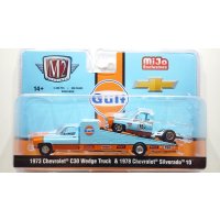 M2 Machines 1/64 1973 Chevrolet C30 Wedge Truck & 1978 Silver Silverado 10 Blue/Orange Gulf