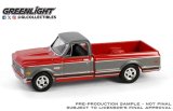 GREEN LiGHT EXCLUSIVE 1/64 1972 Chevy Cheyenne C10 Short Bed - Ruby Red and Gunmetal Gray