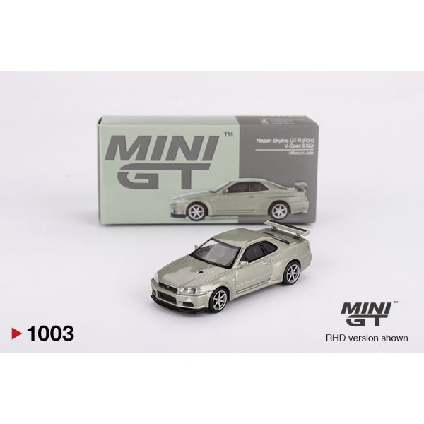 画像1: MINI GT 1/64 Nissan Skyline GT-R R34 V-spec II Nürburgring Millennium Jade (RHD)
