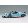 EIDOLON COLLECTION 1/43 Scale Porsche 918 Spyder Weissach Package 2011 Rear Wing Up Gulf Blue / Orange Stripes (US Spec) Limited 120 pcs.