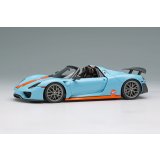 EIDOLON COLLECTION 1/43 Porsche 918 Spyder Weissach Package 2011 Rear Wing Up Gulf Blue / Orange Stripes (US Spec) Limited 120 pcs.