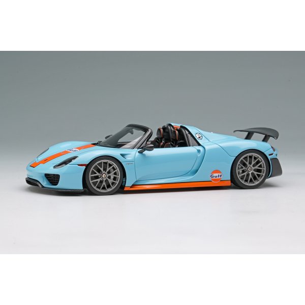 画像1: EIDOLON COLLECTION 1/43 Scale Porsche 918 Spyder Weissach Package 2011 Rear Wing Up Gulf Blue / Orange Stripes (US Spec) Limited 120 pcs.
