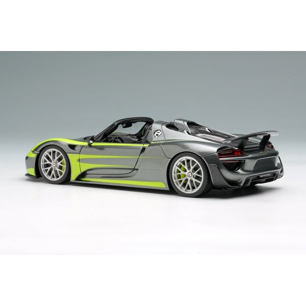 画像3: EIDOLON COLLECTION 1/43 Scale Porsche 918 Spyder Weissach Package 2011 Rear Wing Up Meteor Gray Metallic / Acid Green Stripe Limited Edition 80 pcs.