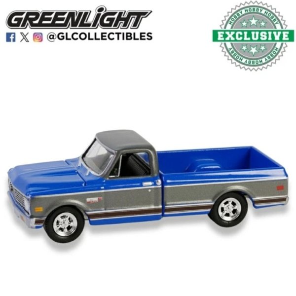 画像1: GREEN LiGHT EXCLUSIVE 1/64 1972 Chevy Cheyenne C10 Short Bed - Electric Blue and Gunmetal Gray