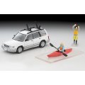TOMYTEC 1/64 Limited Vintage NEO Subaru Forester Custom Version (White/Silver) with Kayak and Figure