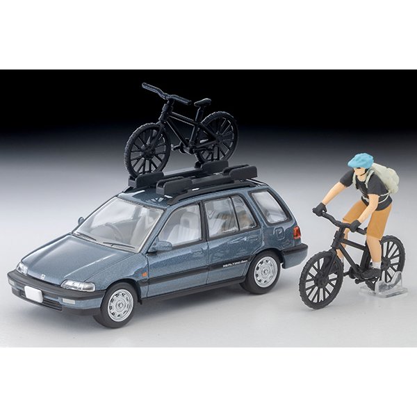 画像1: TOMYTEC 1/64 Limited Vintage NEO Honda Civic Shuttle RT X (Blue) 1990 with Figure and Mountain Bike