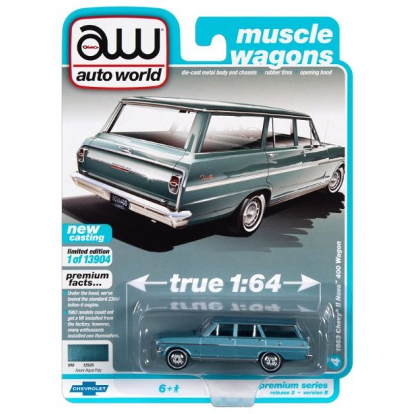 画像1: auto world 1/64 1963 Chevy II 400 Nova Station Wagon Azure Aqua (1)