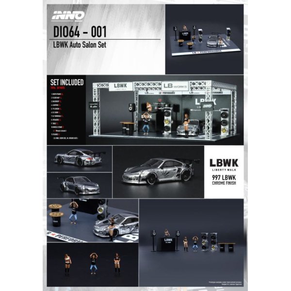 画像2: INNO Models 1/64 LBWK Auto Salon Diorama 997 LBWK Chrome (フィギュア3体付属) (2)