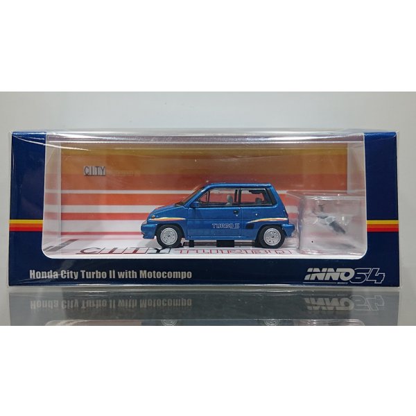 画像1: INNO Models 1/64 Honda City Turbo II Blue with Motocompo White (1)