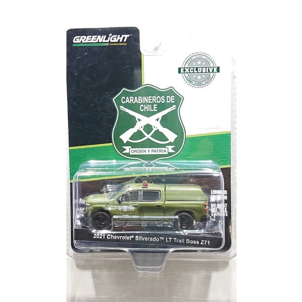 画像1: GREEN LiGHT EXCLUSIVE 1/64 2021 Chevrolet Silverado LT Trail Boss Z71 Police w / Camper Shell Carabineros de Chile GOPE (1)