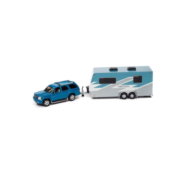 画像2: JOHNNY LIGHTNING 1/64 2005 Cadillac Escalade Blue & Camper Trailer Teal (2)
