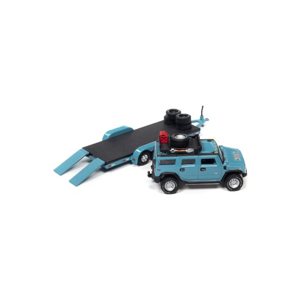画像3: JOHNNY LIGHTNING 1/64 2004 Hummer H2 Ocean Blue & Open Trailer Ocean Blue (3)