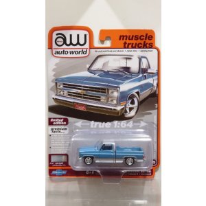 画像: auto world 1/64 1985 Chevy Silverado Pickup Lowdown Light Blue/Silver