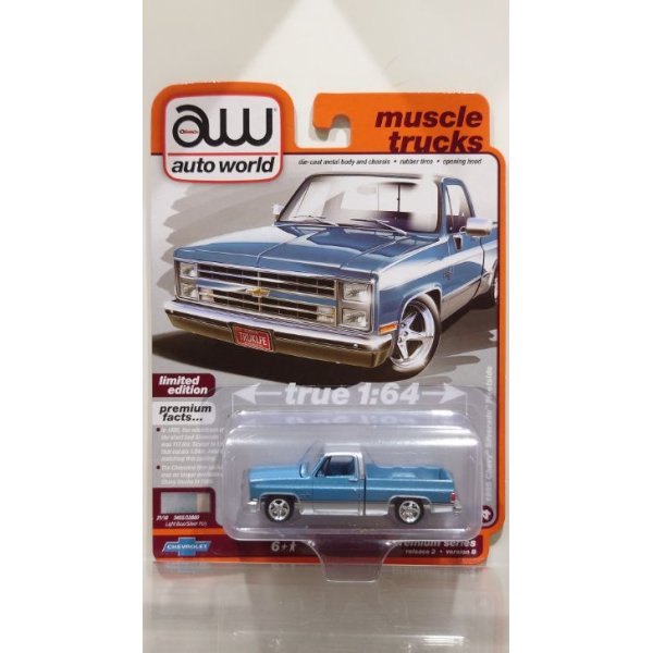 画像1: auto world 1/64 1985 Chevy Silverado Pickup Lowdown Light Blue/Silver (1)