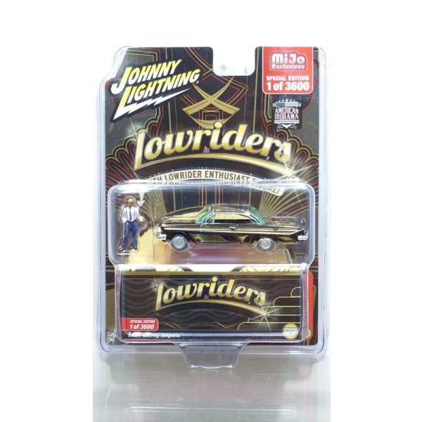 画像1: JOHNNY LIGHTNING 1/64 1961 Chevy Impala Lowrider Black with Lowrider Enthusiast Figure (1)