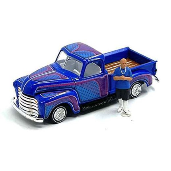 画像6: JOHNNY LIGHTNING 1/64 1950 Chevy 3100 Pickup Lowrider Blue with Lowrider Enthusiast Figure (6)
