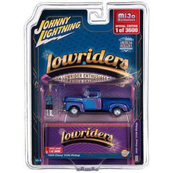 画像5: JOHNNY LIGHTNING 1/64 1950 Chevy 3100 Pickup Lowrider Blue with Lowrider Enthusiast Figure (5)