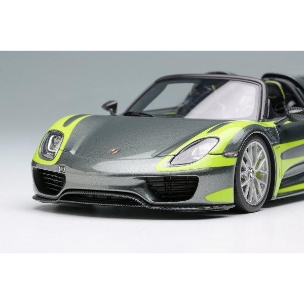 画像6: EIDOLON COLLECTION 1/43 Scale Porsche 918 Spyder Weissach Package 2011 Rear Wing Up Meteor Gray Metallic / Acid Green Stripe Limited Edition 80 pcs. (6)