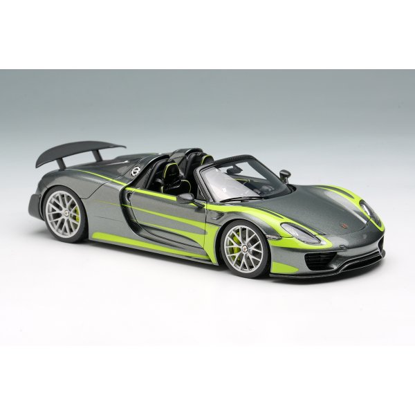 画像5: EIDOLON COLLECTION 1/43 Scale Porsche 918 Spyder Weissach Package 2011 Rear Wing Up Meteor Gray Metallic / Acid Green Stripe Limited Edition 80 pcs. (5)