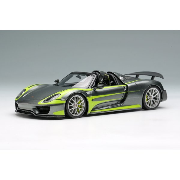 画像2: EIDOLON COLLECTION 1/43 Scale Porsche 918 Spyder Weissach Package 2011 Rear Wing Up Meteor Gray Metallic / Acid Green Stripe Limited Edition 80 pcs. (2)